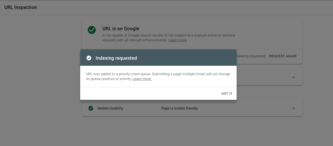 google index request