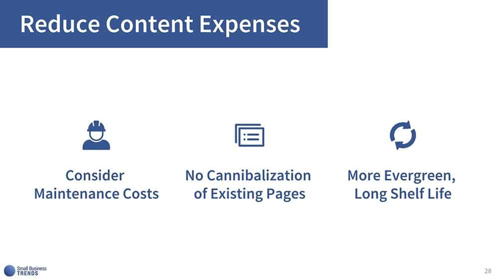 Reducing content expenses along the way